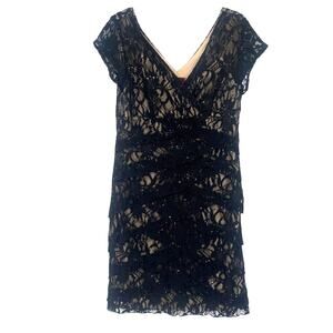 Scarlett Lace Bandage Dress Sz 16 Black Sequin Goth Bodycon Retro Glam Gatsby
